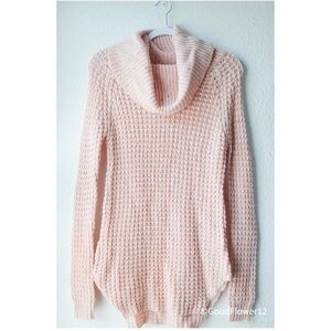 Pink Knitted Cowl Neck Sweater